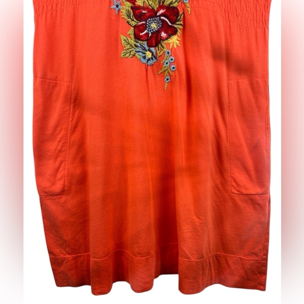 Johnny Was Embroidered Soft Orange Tunic Dress Size S Pockets V-neck Floral - Picture 5 of 13